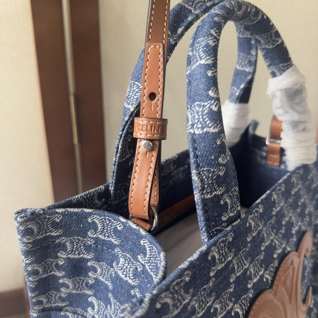 Celine Small Cabas Thais In Denim With Triomphe All-over And Calfskin Denim / Silver - PerfectKickZ