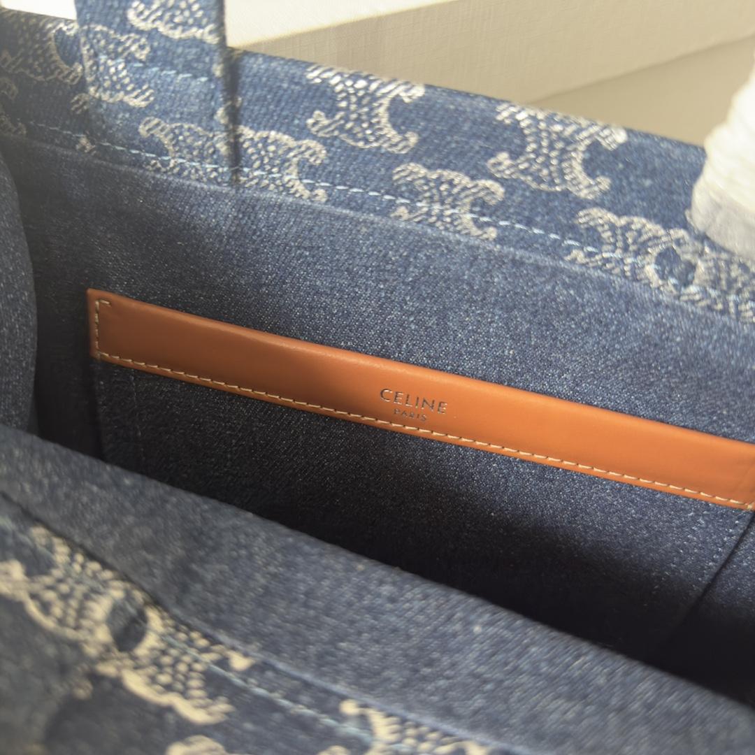 Celine Small Cabas Thais In Denim With Triomphe All-over And Calfskin Denim / Silver - PerfectKickZ