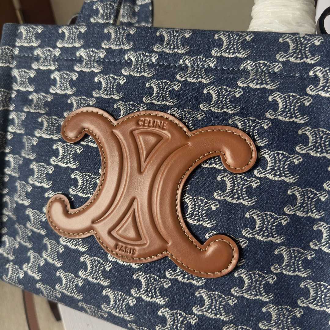 Celine Small Cabas Thais In Denim With Triomphe All-over And Calfskin Denim / Silver - PerfectKickZ