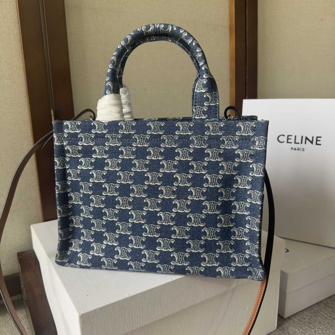 Celine Small Cabas Thais In Denim With Triomphe All-over And Calfskin Denim / Silver - PerfectKickZ