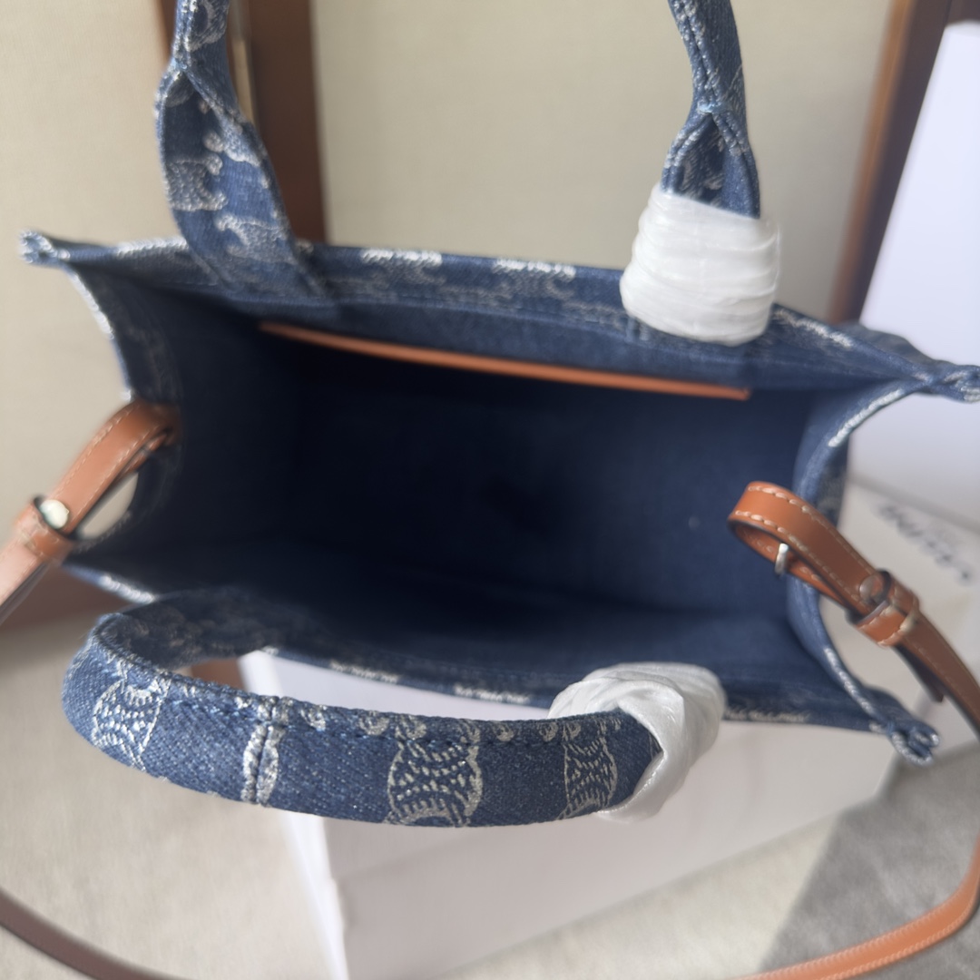 Celine Small Cabas Thais In Denim With Triomphe All-over And Calfskin Denim / Silver - PerfectKickZ
