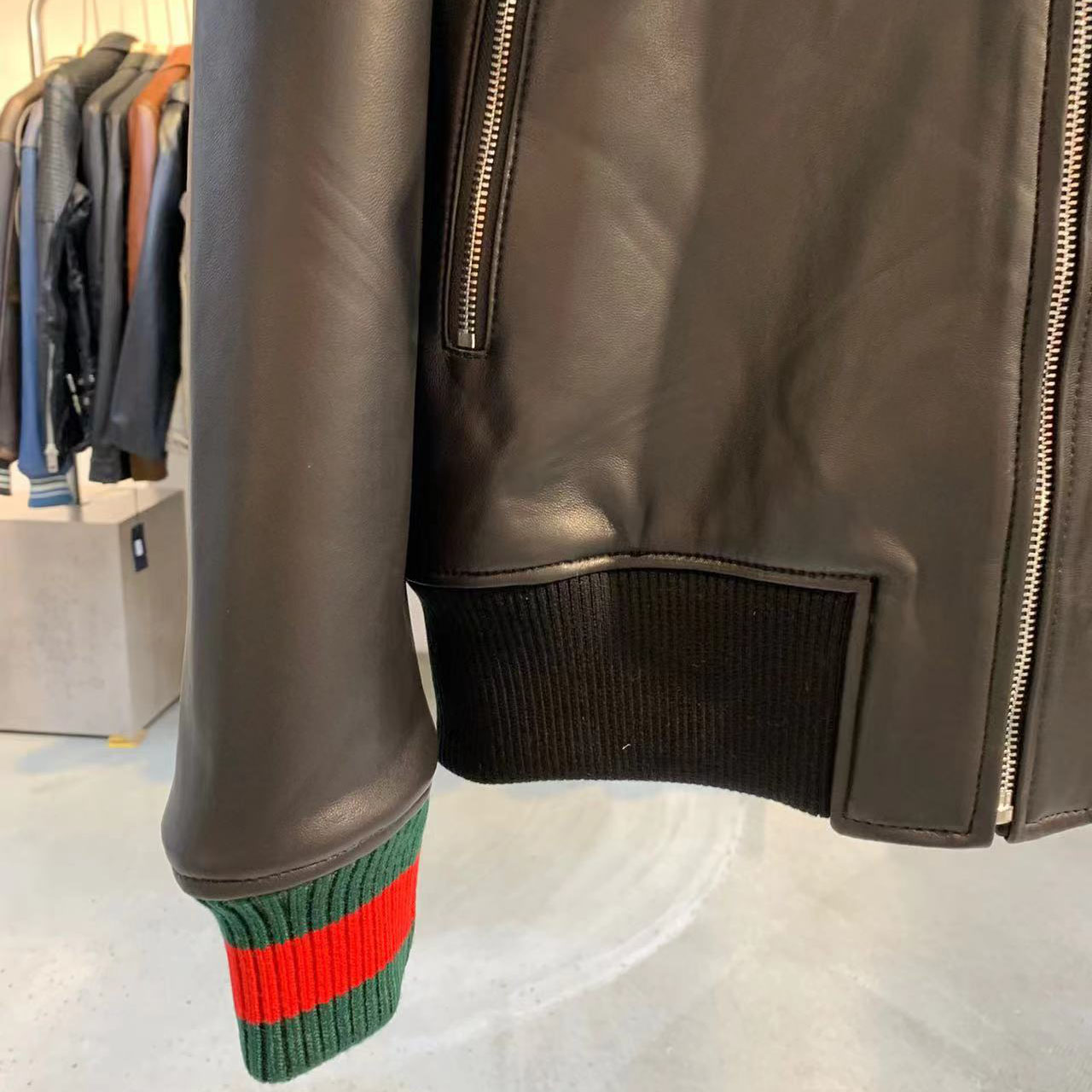 Gucci Leather Jacket With Web - PerfectKickZ