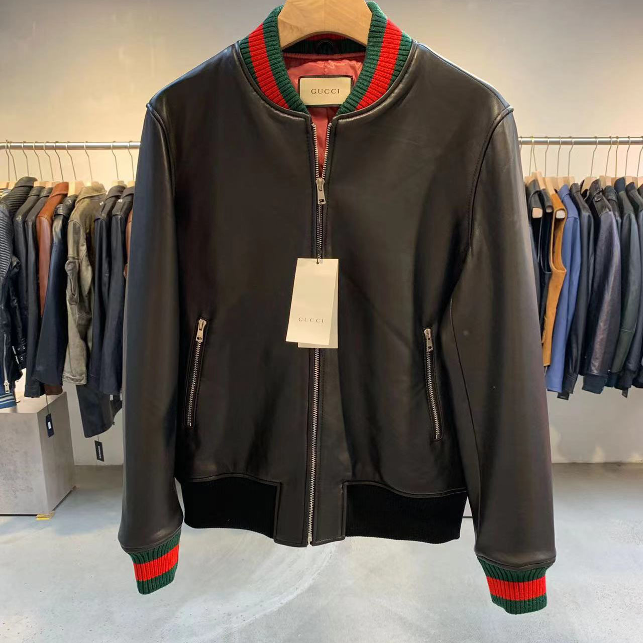 Gucci Leather Jacket With Web - PerfectKickZ