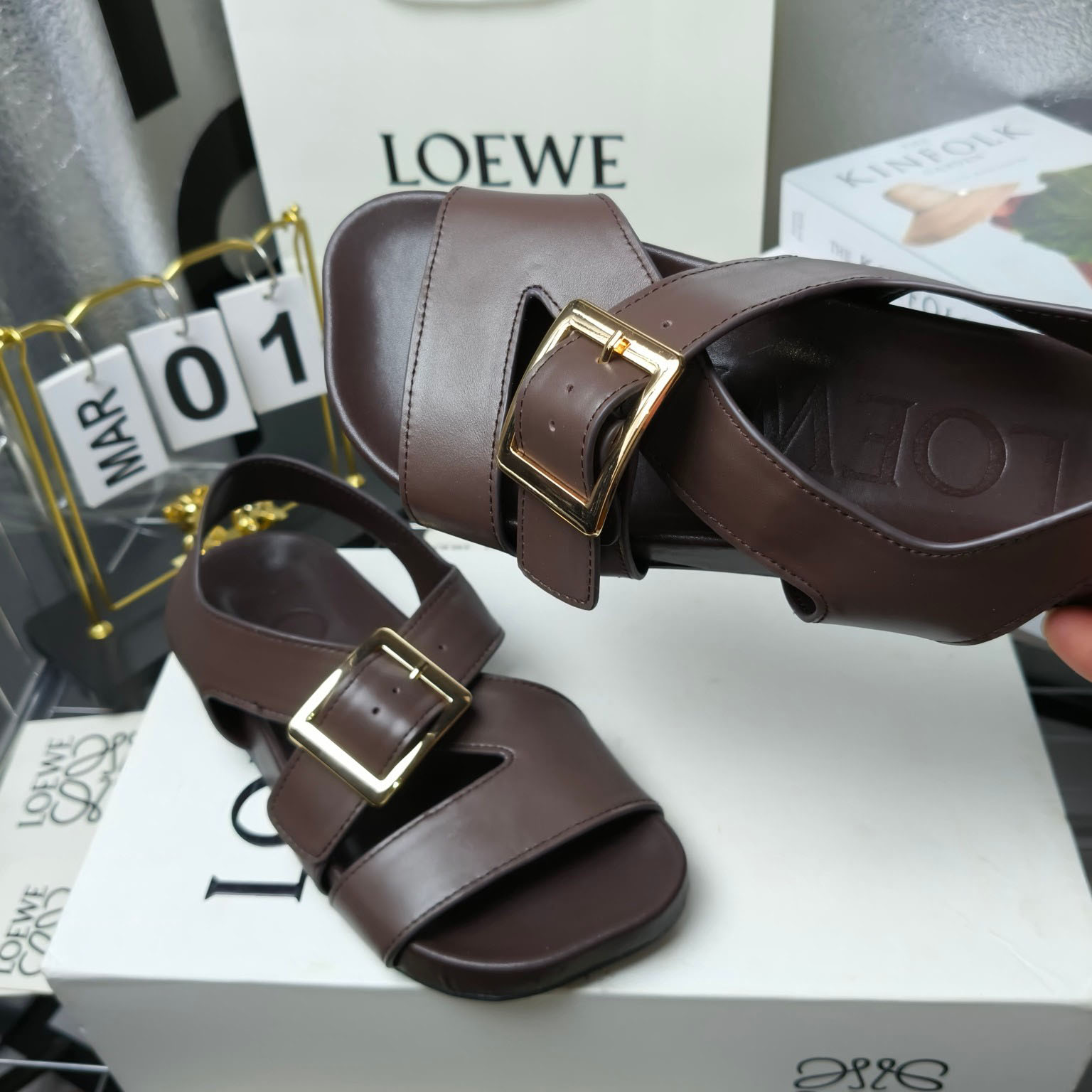 Loewe Ease Buckle Sandal In Vegetal Calfskin - PerfectKickZ
