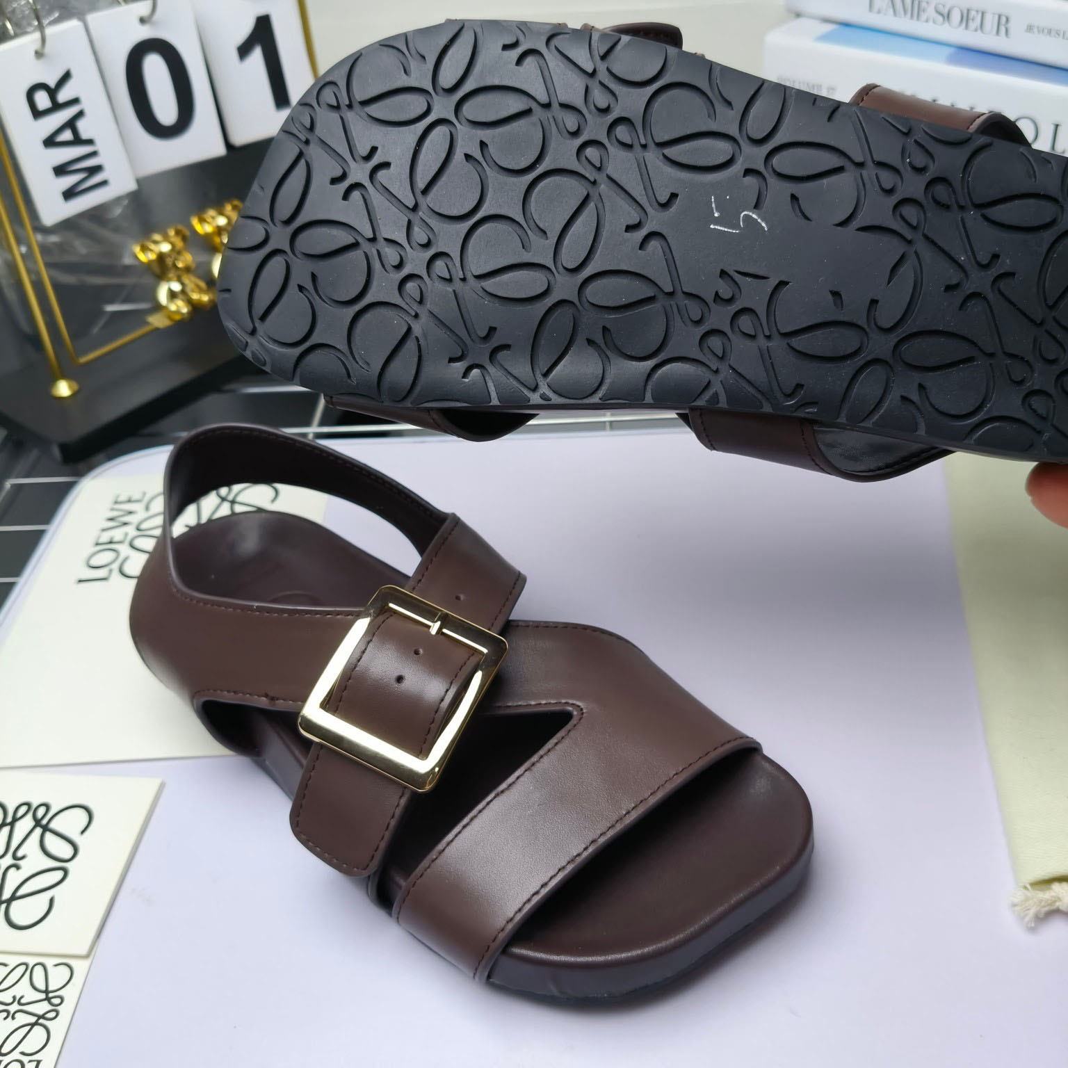 Loewe Ease Buckle Sandal In Vegetal Calfskin - PerfectKickZ