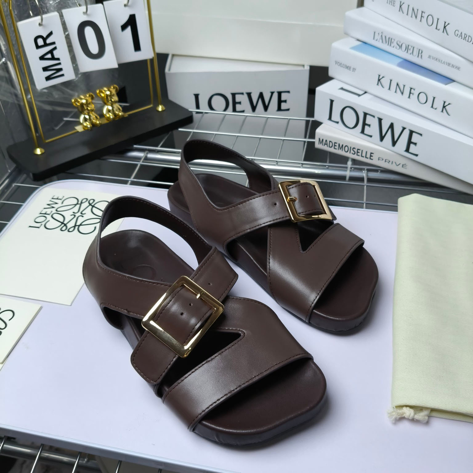 Loewe Ease Buckle Sandal In Vegetal Calfskin - PerfectKickZ
