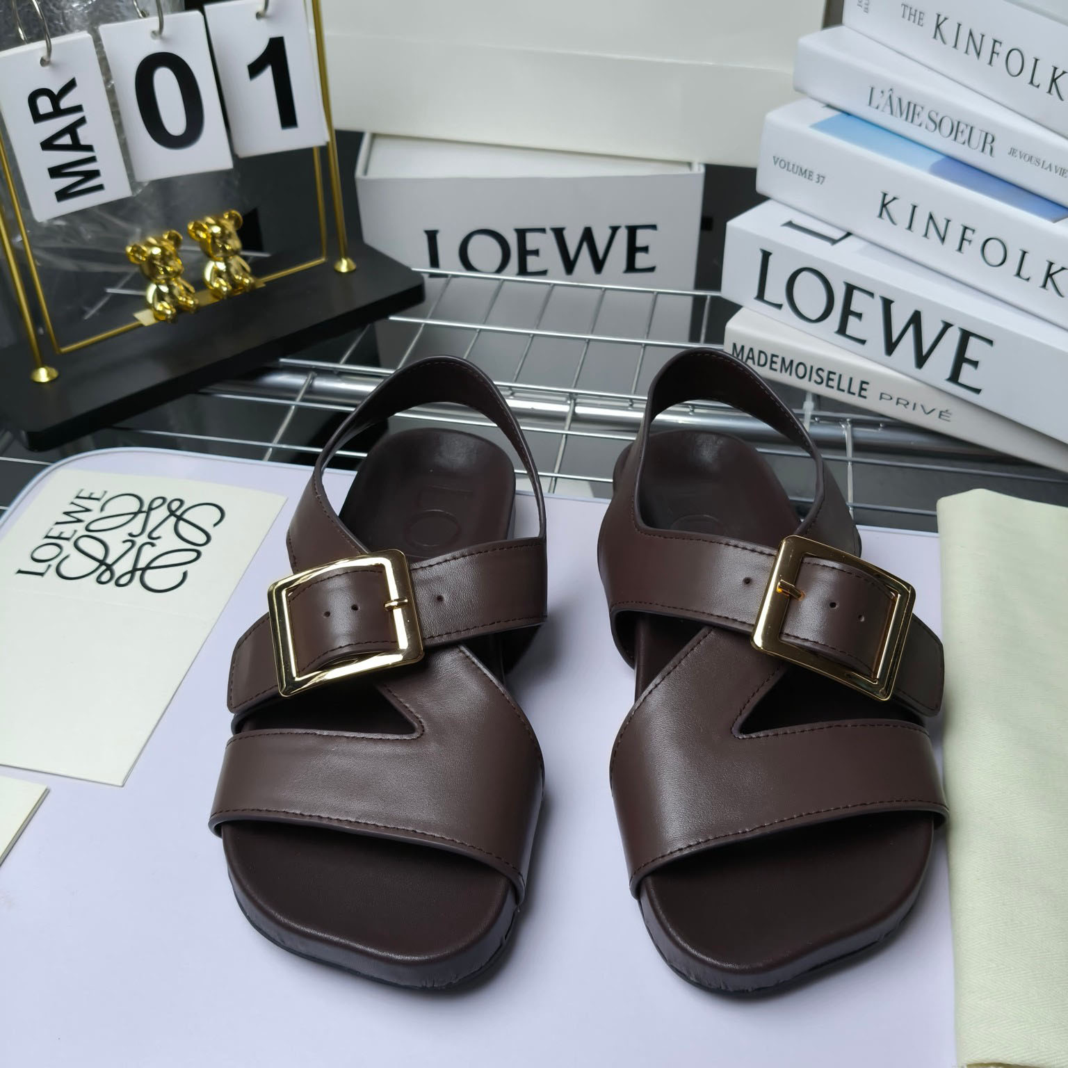 Loewe Ease Buckle Sandal In Vegetal Calfskin - PerfectKickZ