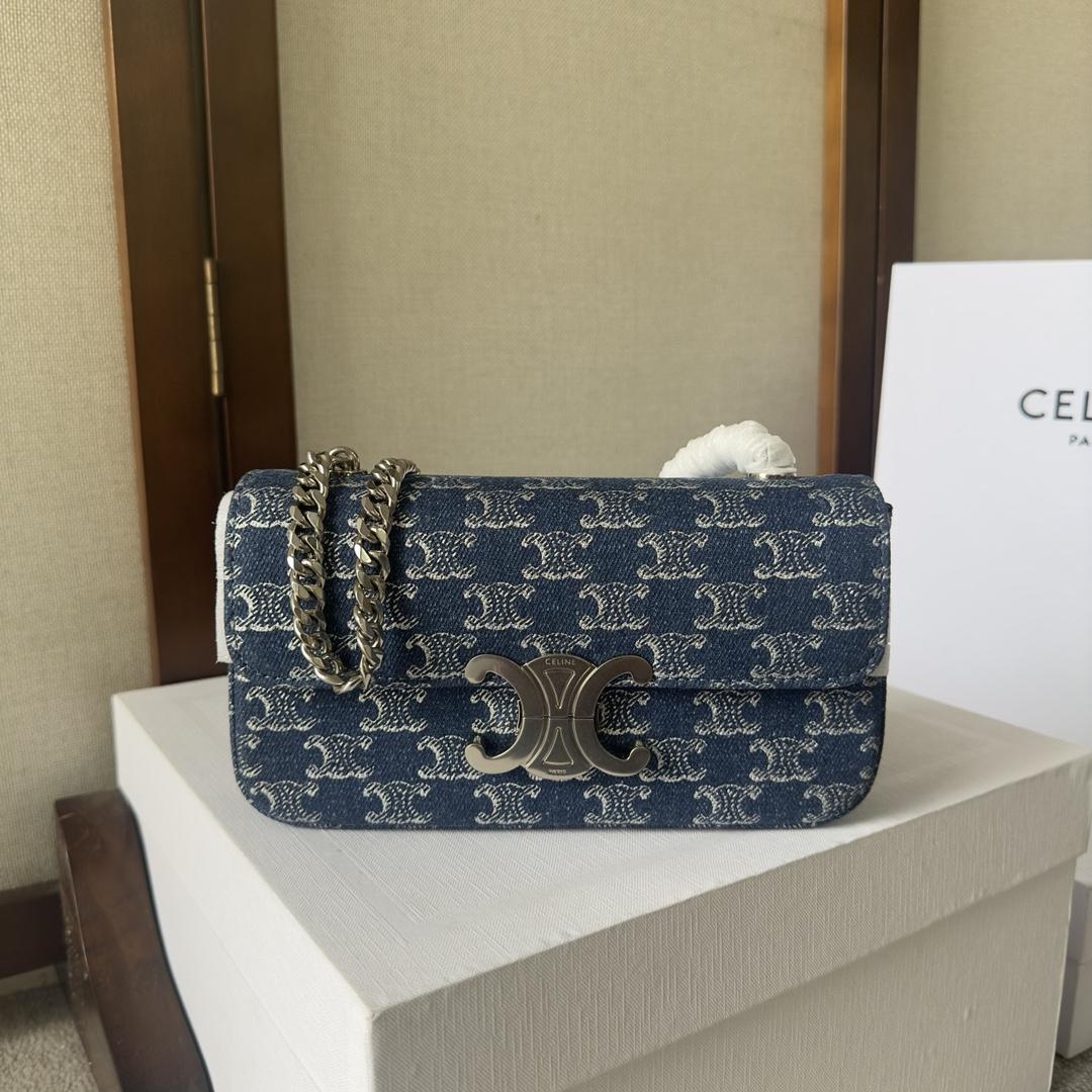 Celine Chain Shoulder Bag Claude In Denim With Triomphe All-over Denim / Silver - PerfectKickZ
