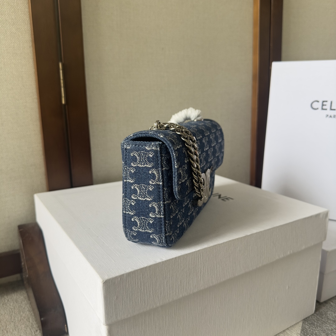 Celine Chain Shoulder Bag Claude In Denim With Triomphe All-over Denim / Silver - PerfectKickZ