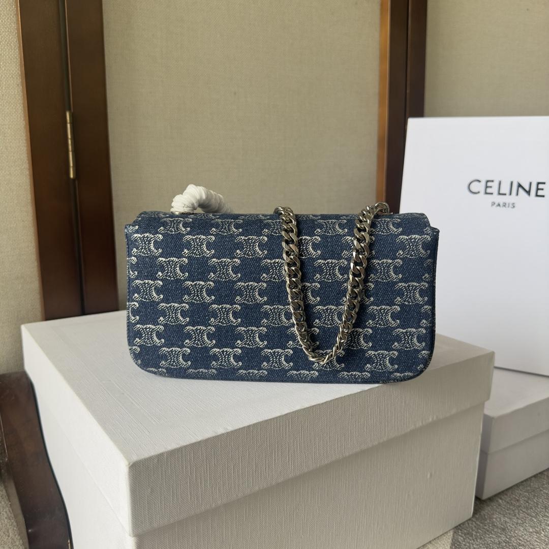 Celine Chain Shoulder Bag Claude In Denim With Triomphe All-over Denim / Silver - PerfectKickZ