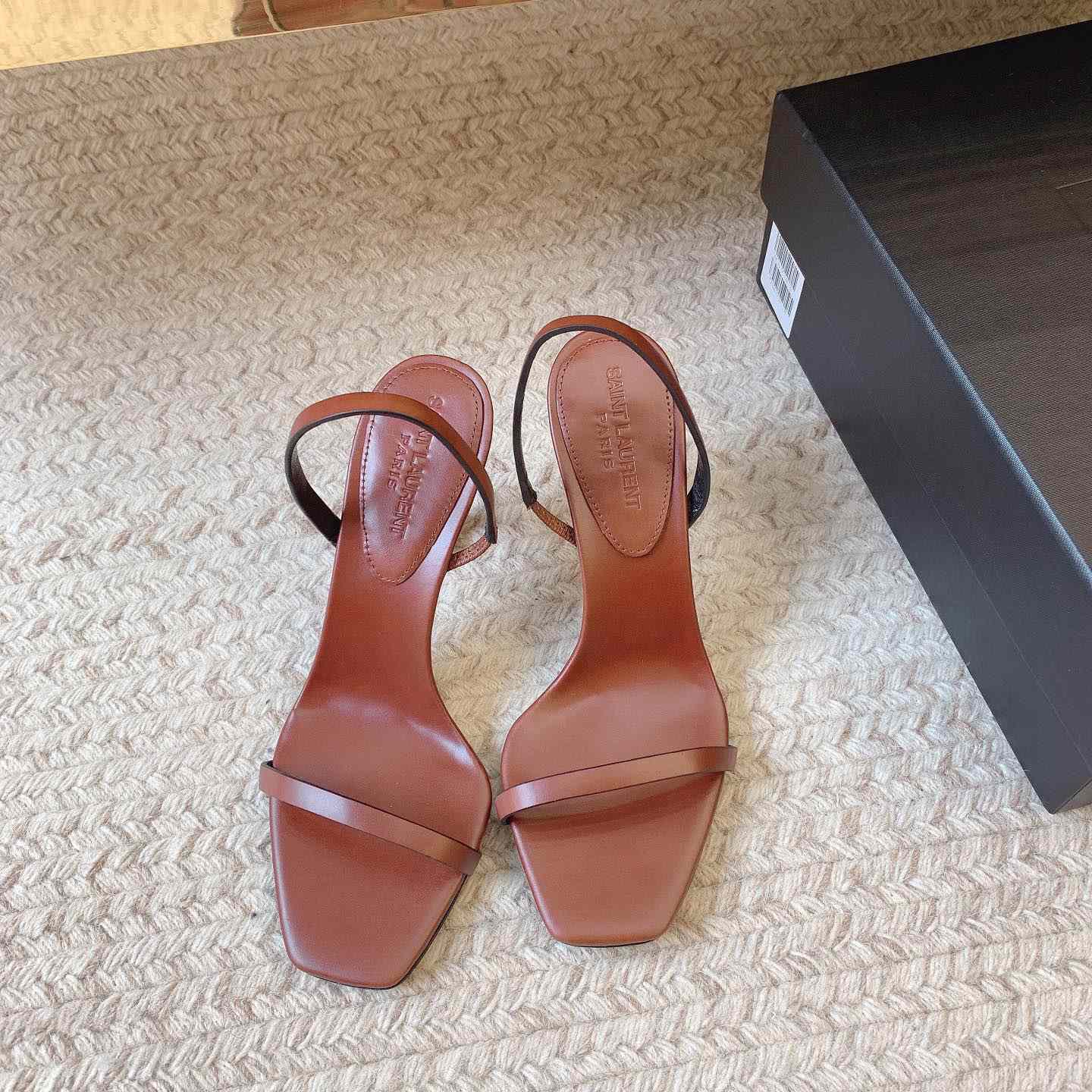 Saint Laurent Women's Brown Opyum 85 Leather Slingback Sandals - PerfectKickZ