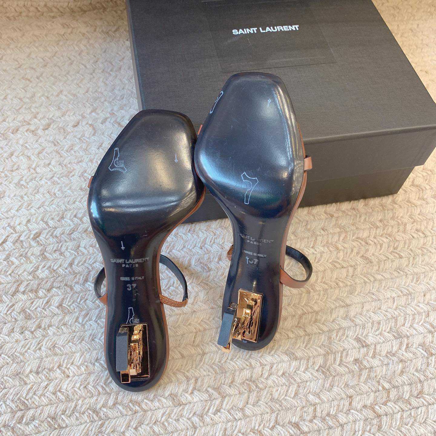 Saint Laurent Women's Brown Opyum 85 Leather Slingback Sandals - PerfectKickZ