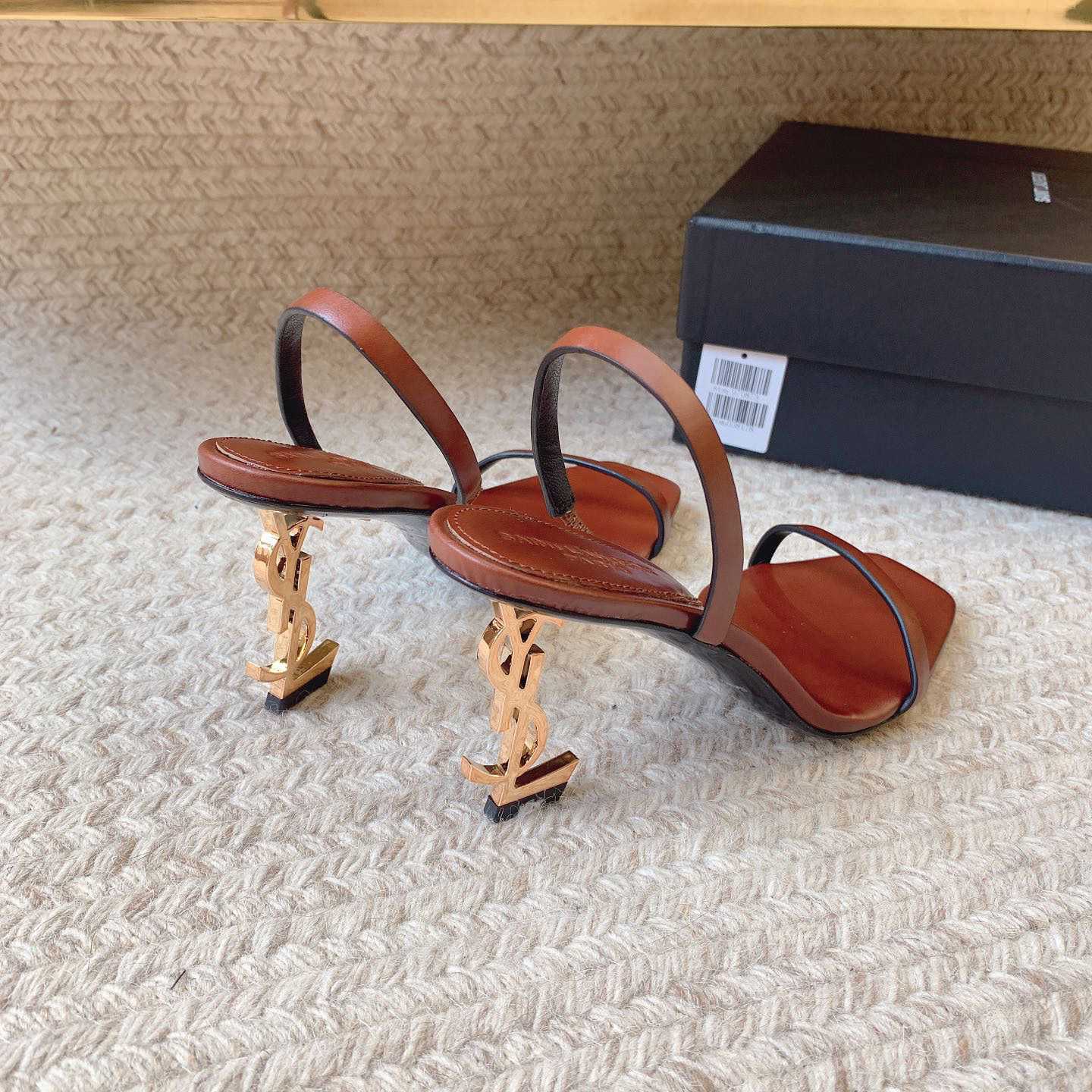 Saint Laurent Women's Brown Opyum 85 Leather Slingback Sandals - PerfectKickZ