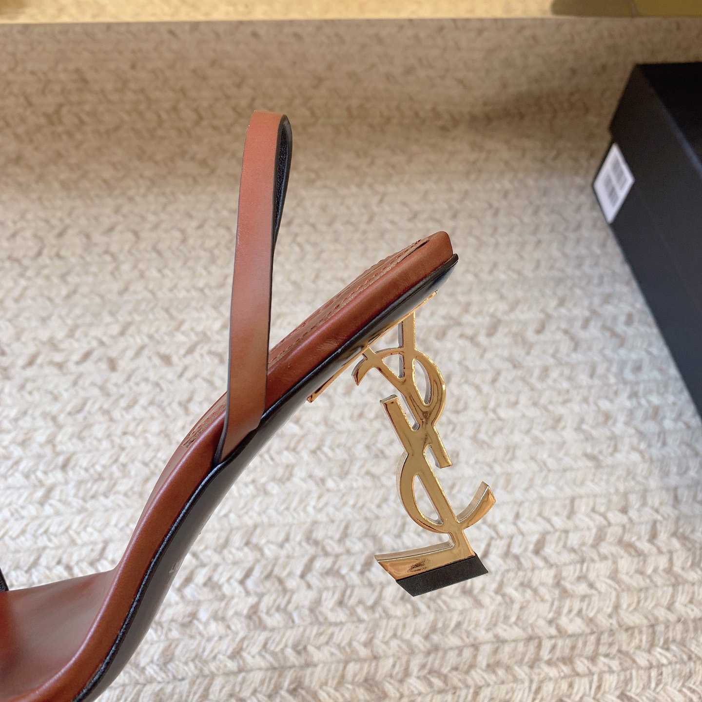 Saint Laurent Women's Brown Opyum 85 Leather Slingback Sandals - PerfectKickZ