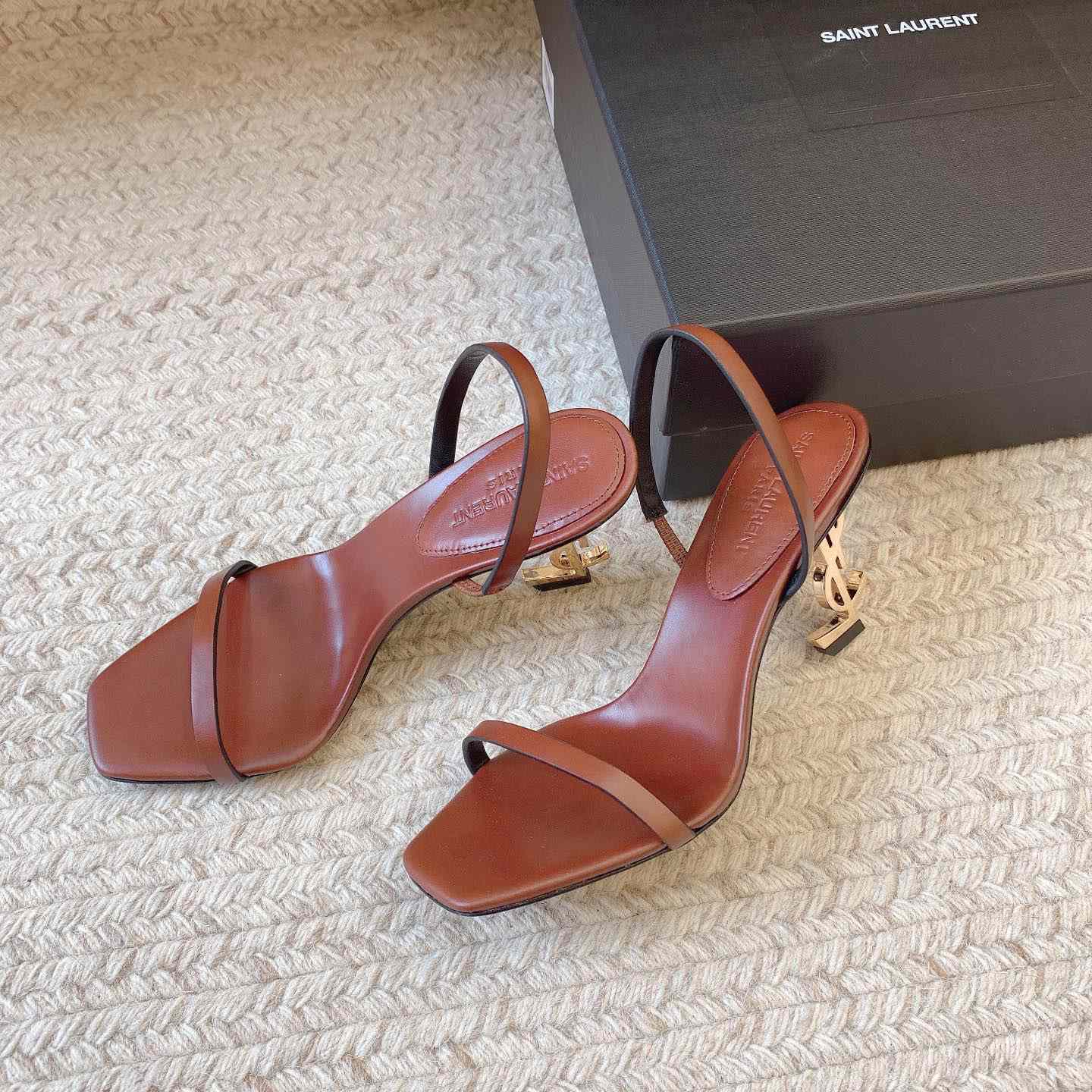 Saint Laurent Women's Brown Opyum 85 Leather Slingback Sandals - PerfectKickZ