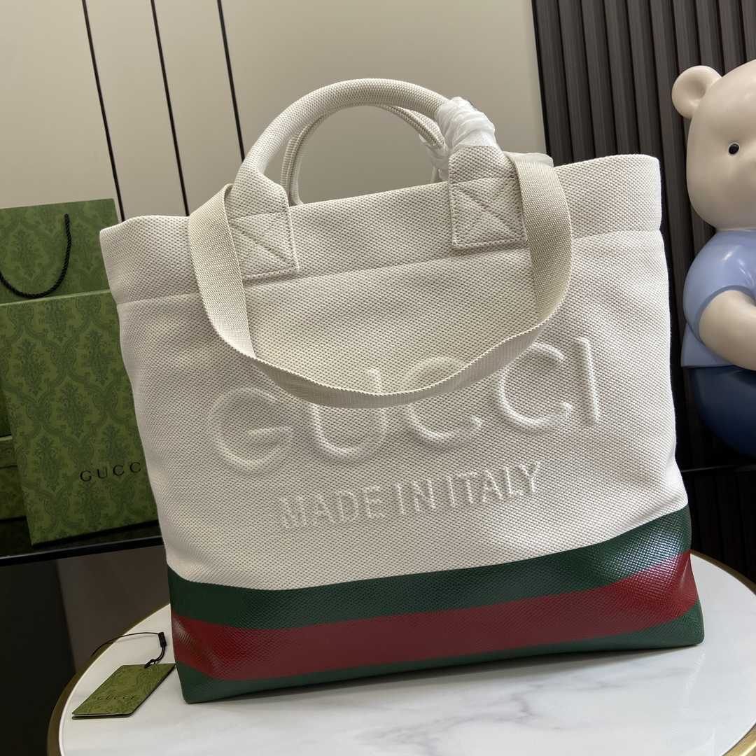 Gucci Canvas Tote Bag With Embossed Detail  - PerfectKickZ