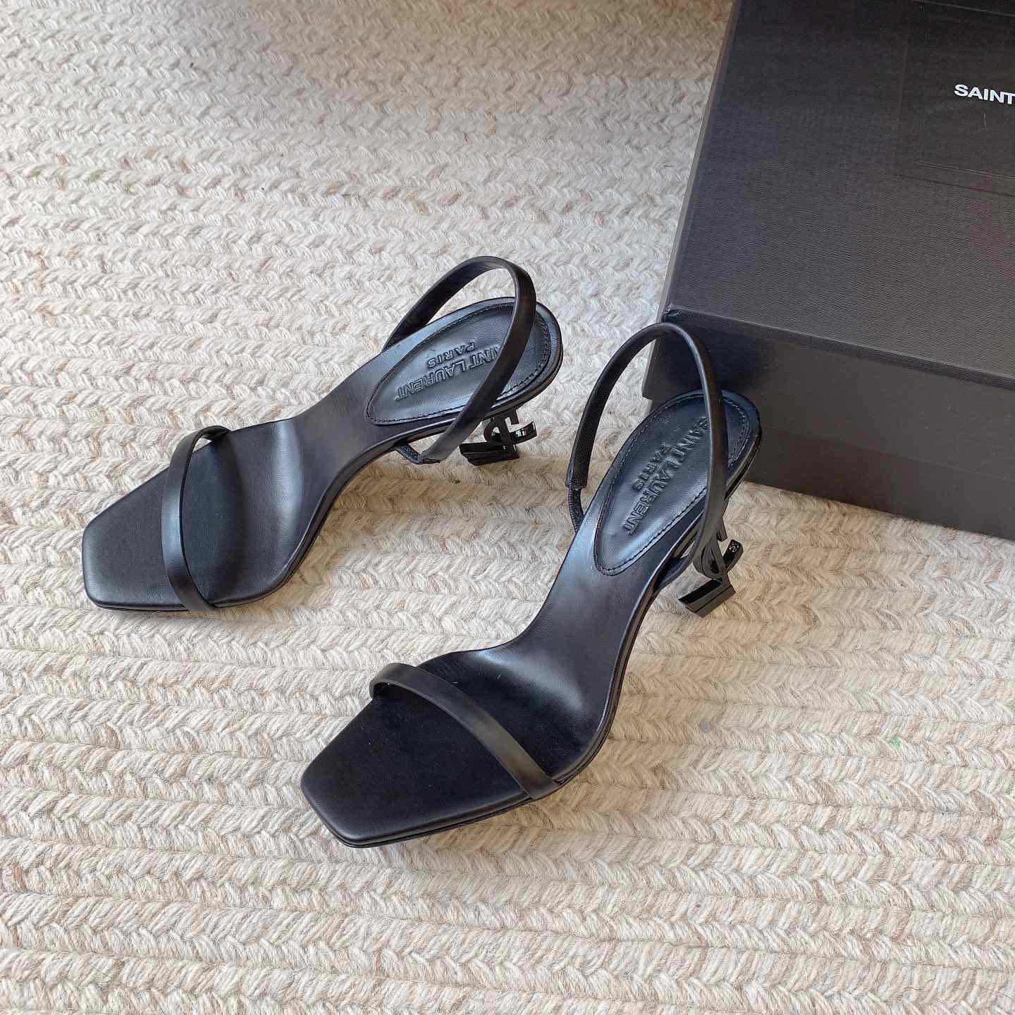 Saint Laurent Women's Brown Opyum 85 Leather Slingback Sandals - PerfectKickZ
