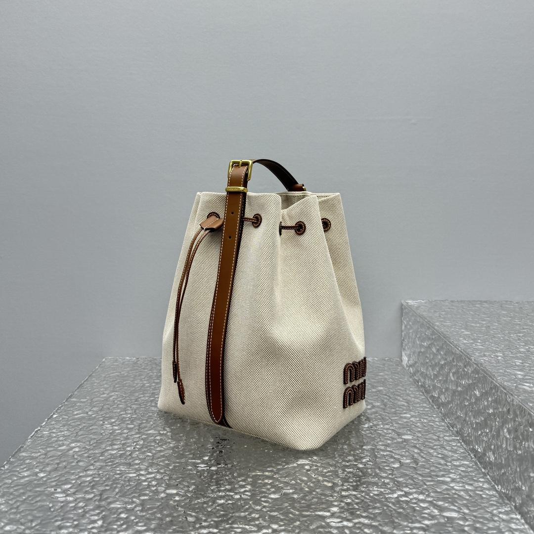 Miu Miu Canvas And Leather Bucket Bag - PerfectKickZ