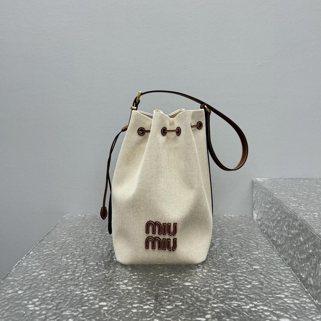 Miu Miu Canvas And Leather Bucket Bag - PerfectKickZ