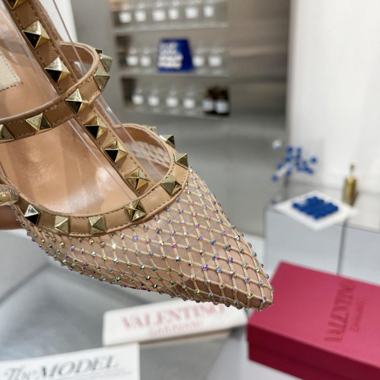 Valenti Rockstud Pumps Women Mesh With Crystals And Straps Apricot - PerfectKickZ