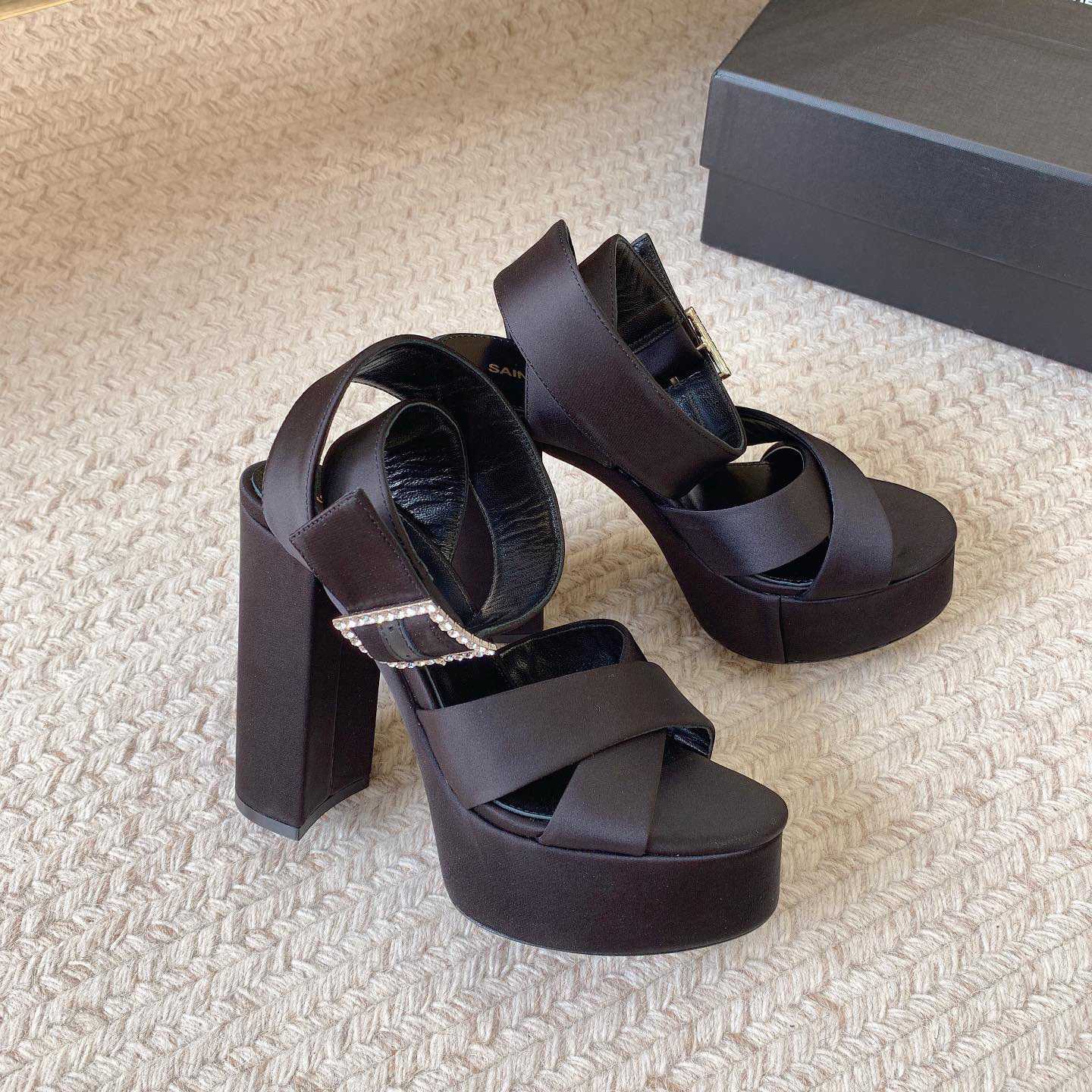 Saint Laurent Bianca Platform Sandals In Satin Crepe - PerfectKickZ