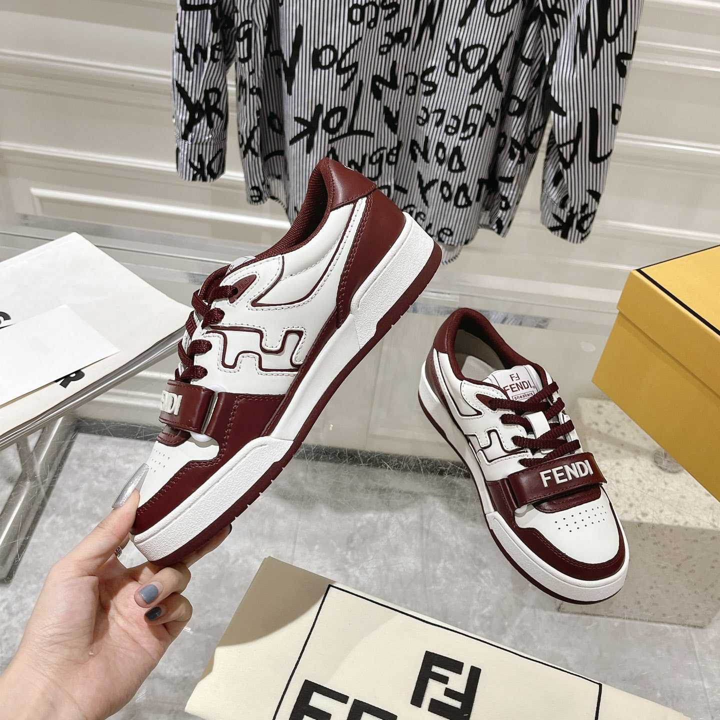 Fendi Match Burgundy Leather Low-tops - PerfectKickZ
