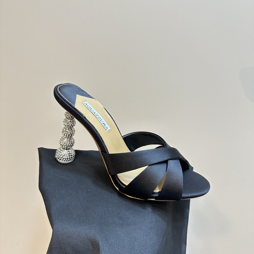 Aquazzura Black 105mm Yes Baby Satin Mules - PerfectKickZ