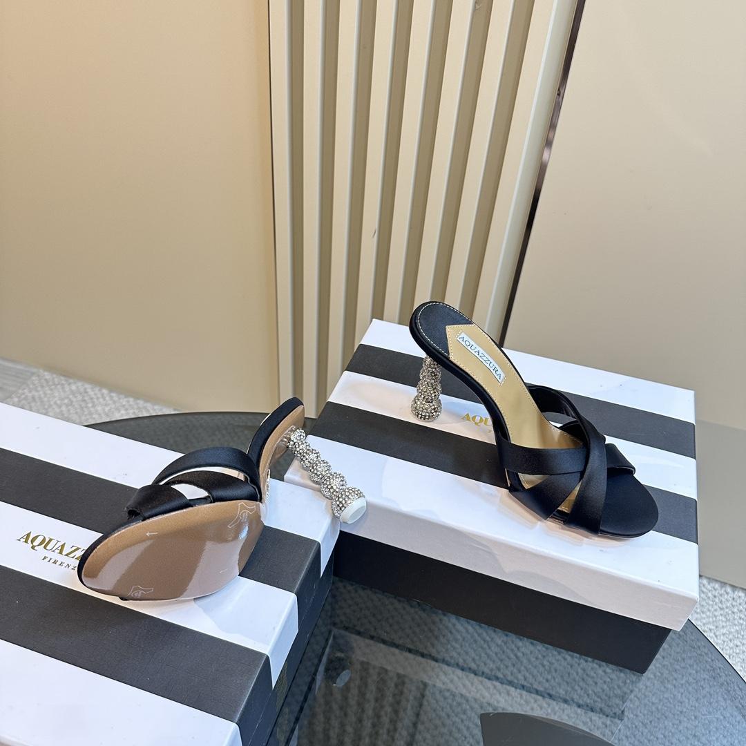 Aquazzura Black 105mm Yes Baby Satin Mules - PerfectKickZ