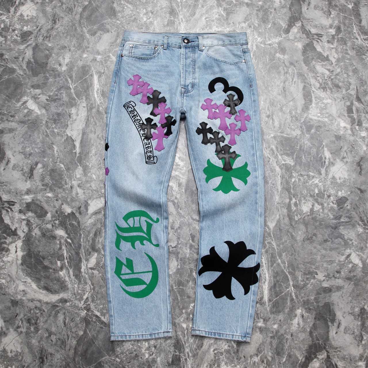 Chrome Heart Cross Patch Denim Jeans - PerfectKickZ