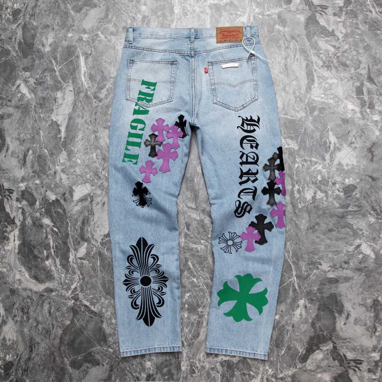 Chrome Heart Cross Patch Denim Jeans - PerfectKickZ