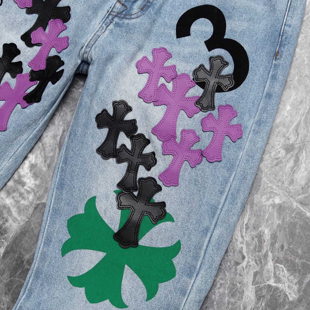 Chrome Heart Cross Patch Denim Jeans - PerfectKickZ
