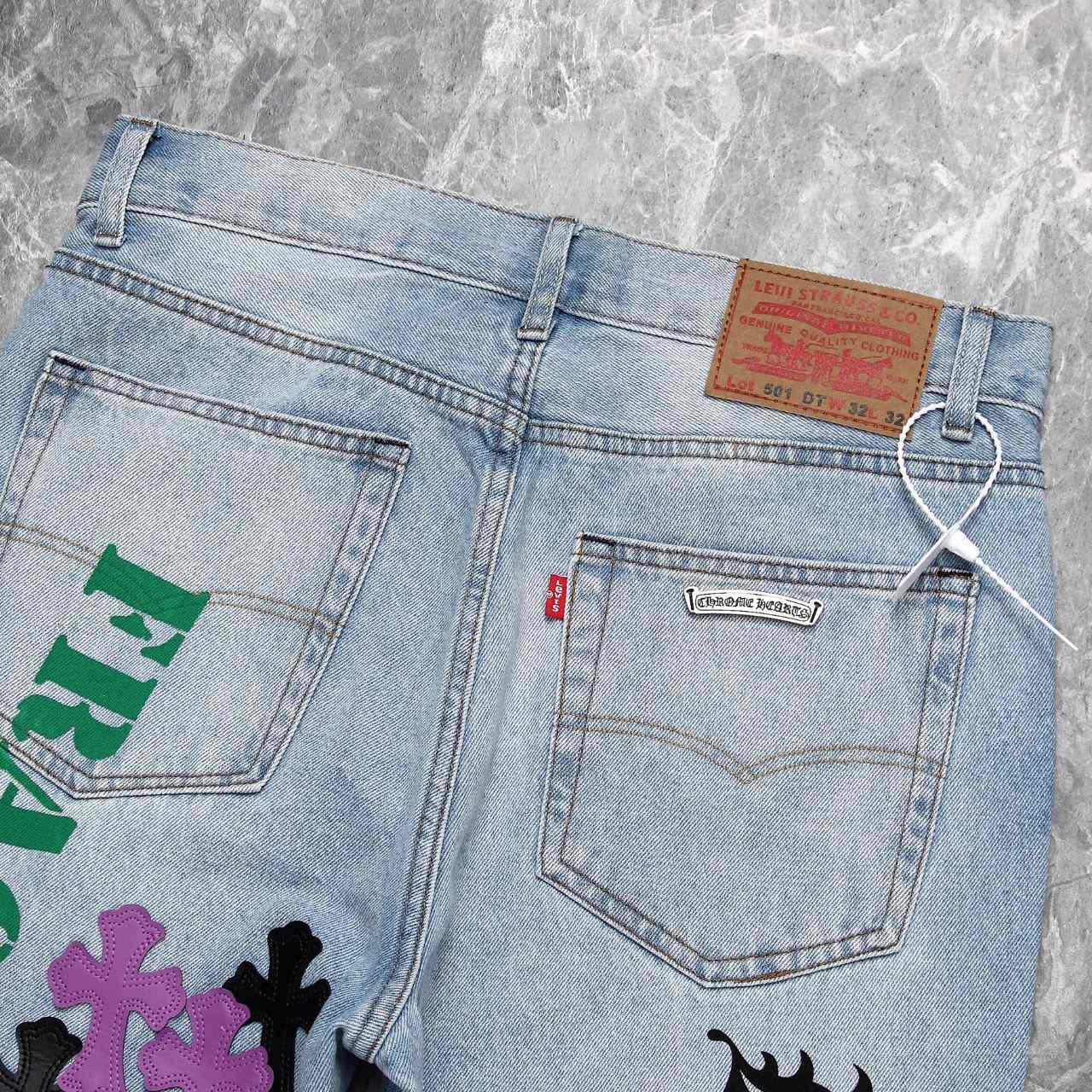 Chrome Heart Cross Patch Denim Jeans - PerfectKickZ
