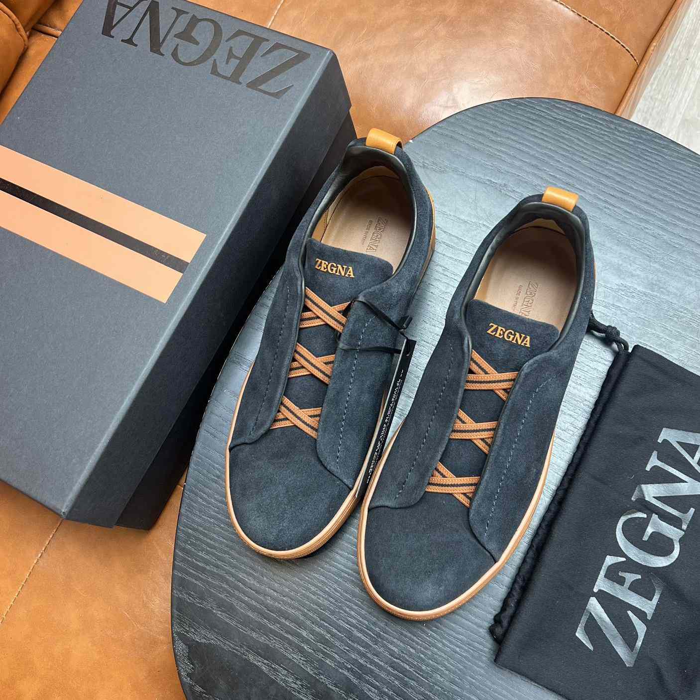 Zegna Black Suede Triple Stitch™ Sneakers - PerfectKickZ