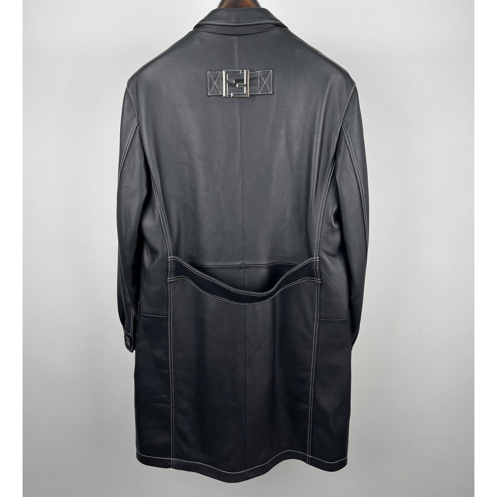 Fendi Black Leather Overcoat - PerfectKickZ