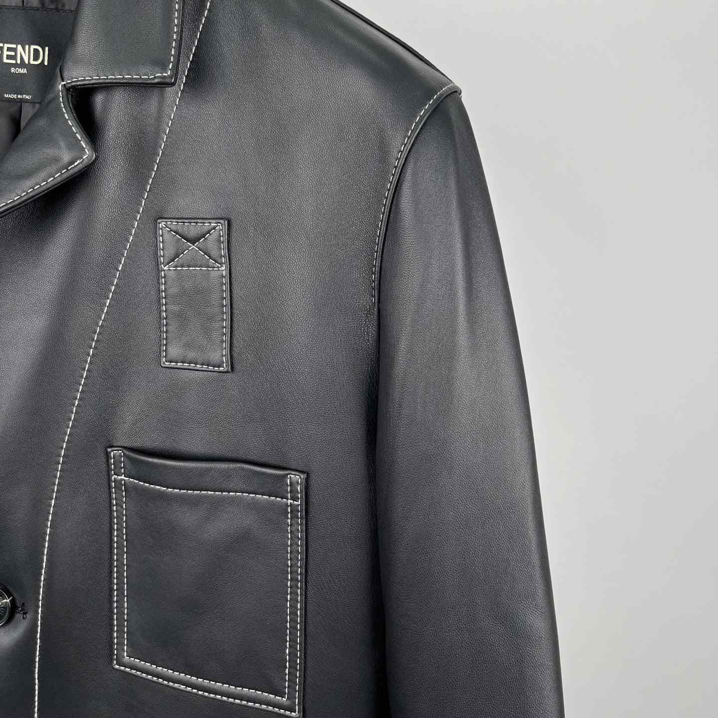 Fendi Black Leather Overcoat - PerfectKickZ