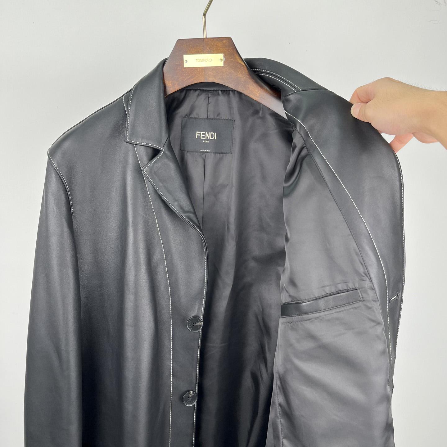 Fendi Black Leather Overcoat - PerfectKickZ