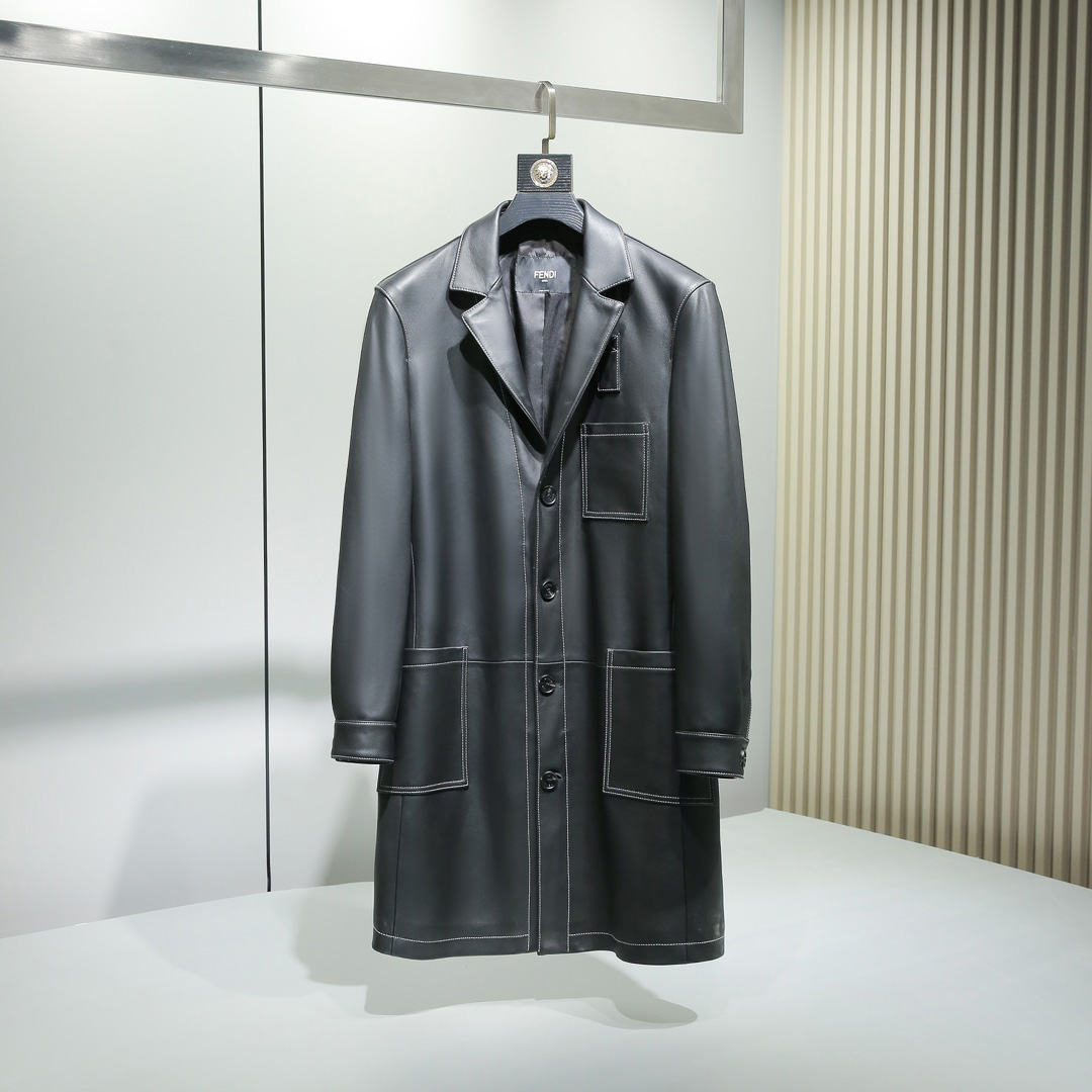 Fendi Black Leather Overcoat - PerfectKickZ