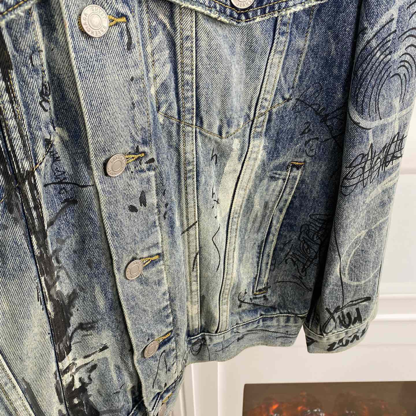 Balenciaga Blue Graffiti Denim Jacket Coat - PerfectKickZ