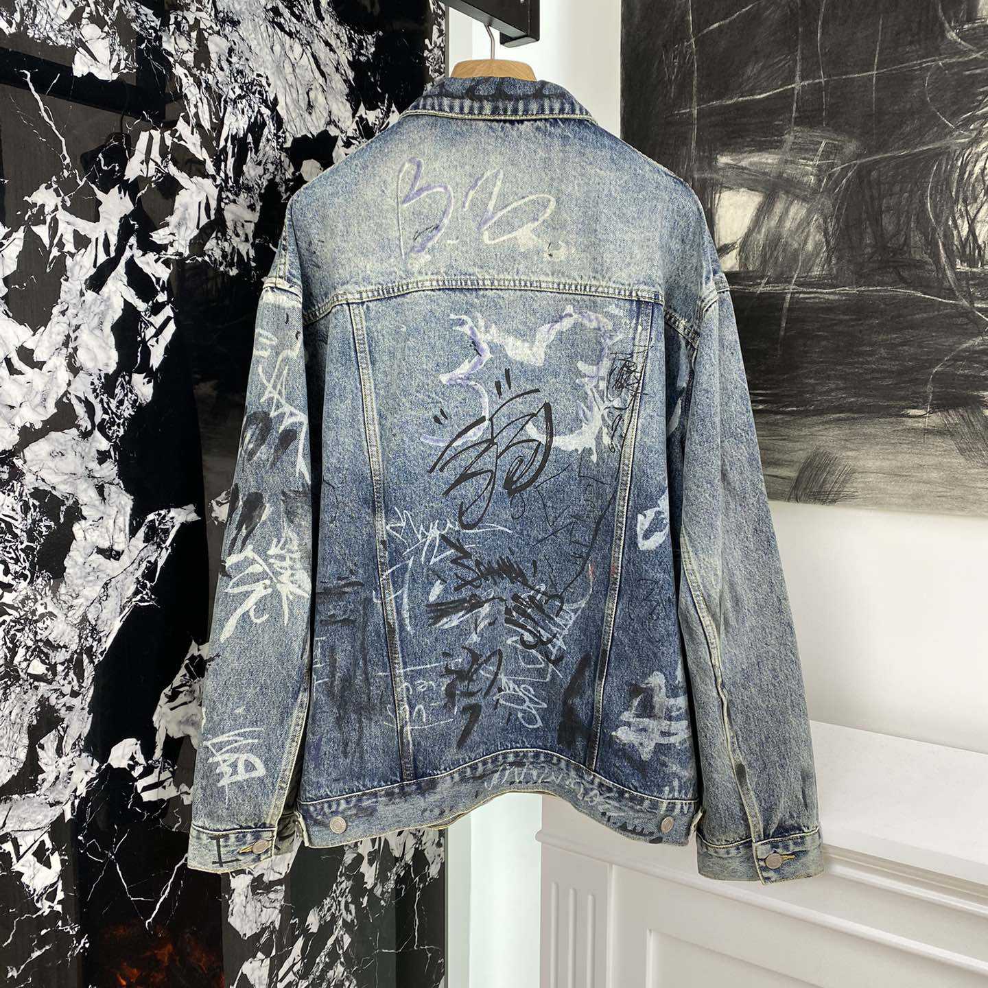 Balenciaga Blue Graffiti Denim Jacket Coat - PerfectKickZ