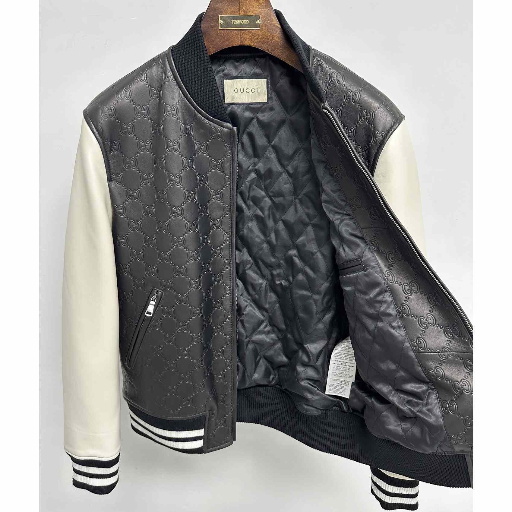 Gucci Embossed GG Leather Bomber Jacket  - PerfectKickZ