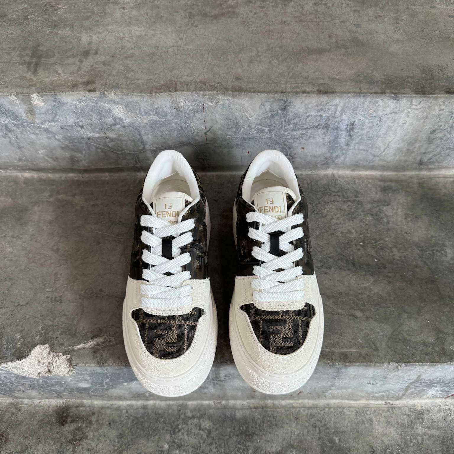 Fendi Match Canvas And White Suede Platform Low-tops - PerfectKickZ