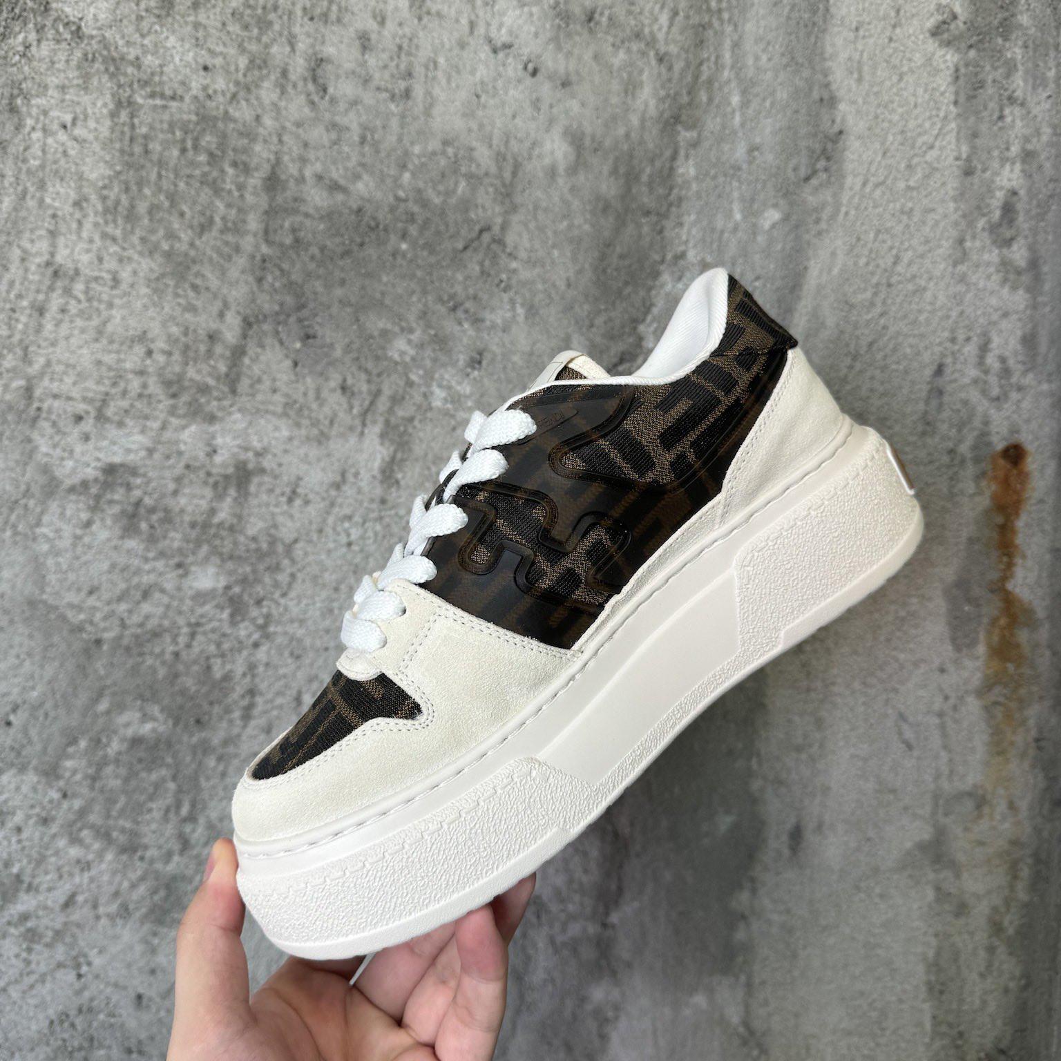 Fendi Match Canvas And White Suede Platform Low-tops - PerfectKickZ