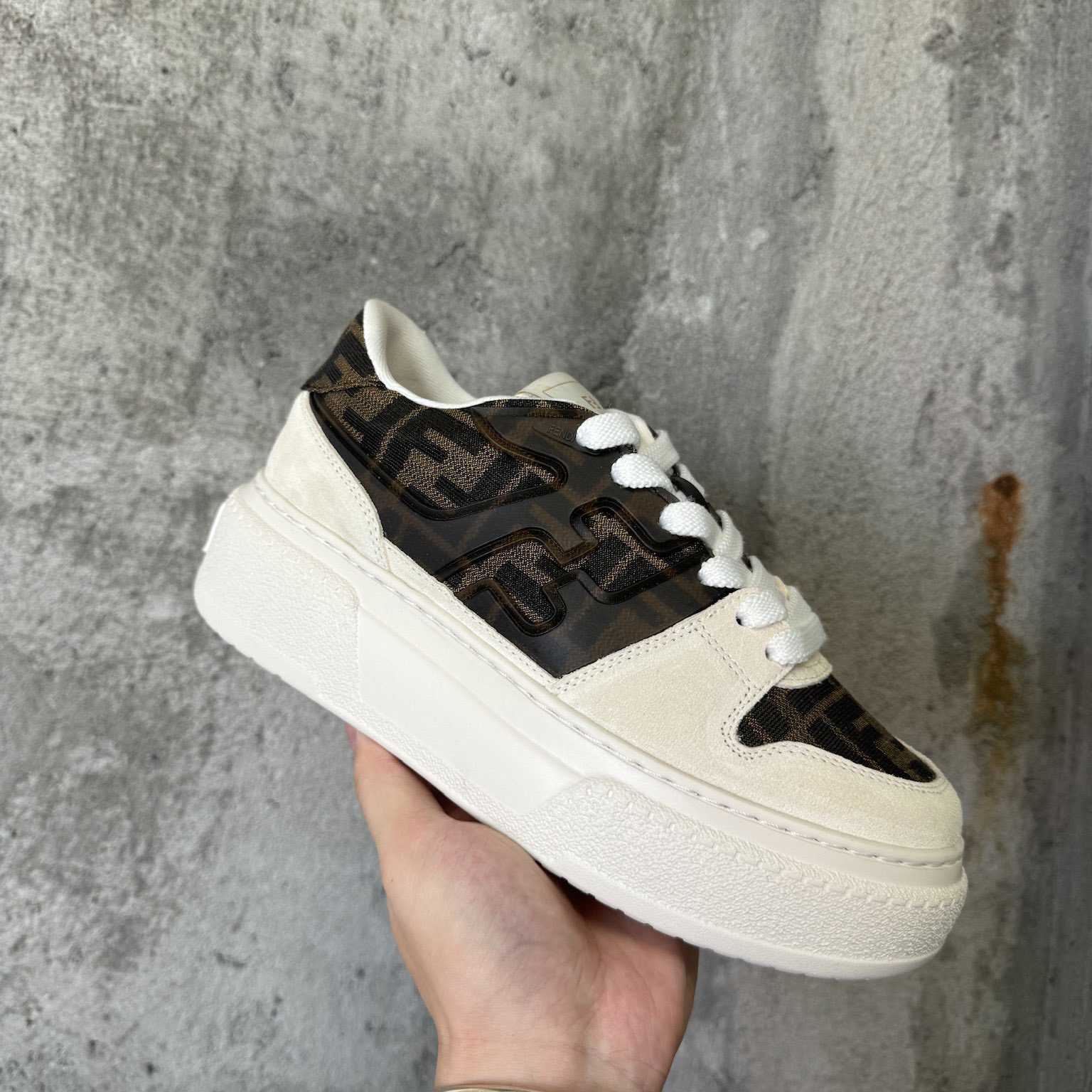 Fendi Match Canvas And White Suede Platform Low-tops - PerfectKickZ