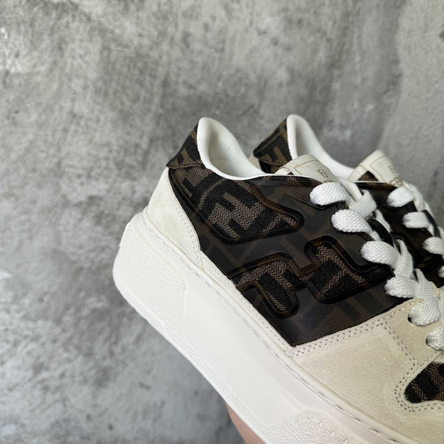 Fendi Match Canvas And White Suede Platform Low-tops - PerfectKickZ