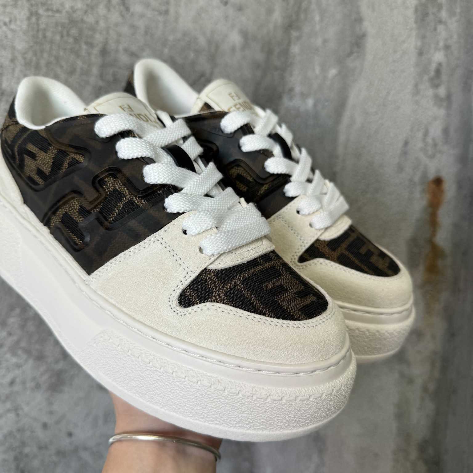 Fendi Match Canvas And White Suede Platform Low-tops - PerfectKickZ