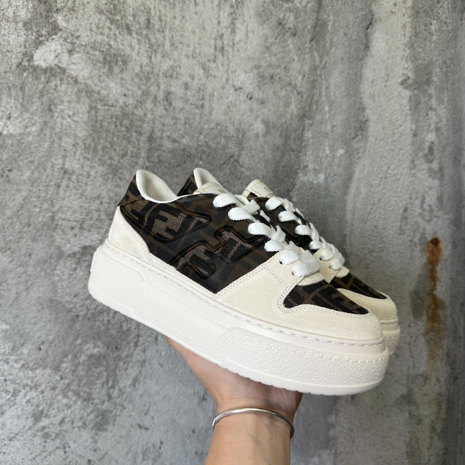 Fendi Match Canvas And White Suede Platform Low-tops - PerfectKickZ