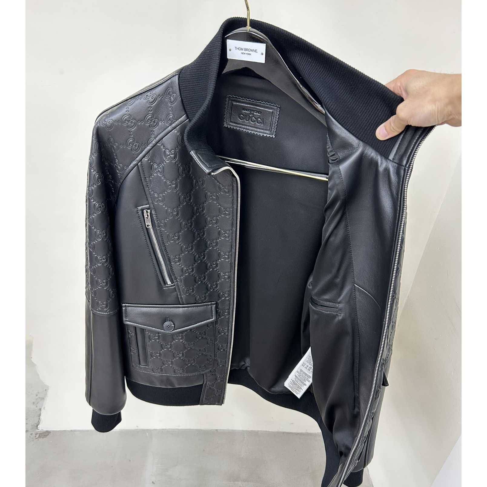 Gucci GG Embossed Bomber Jacket In Black - PerfectKickZ