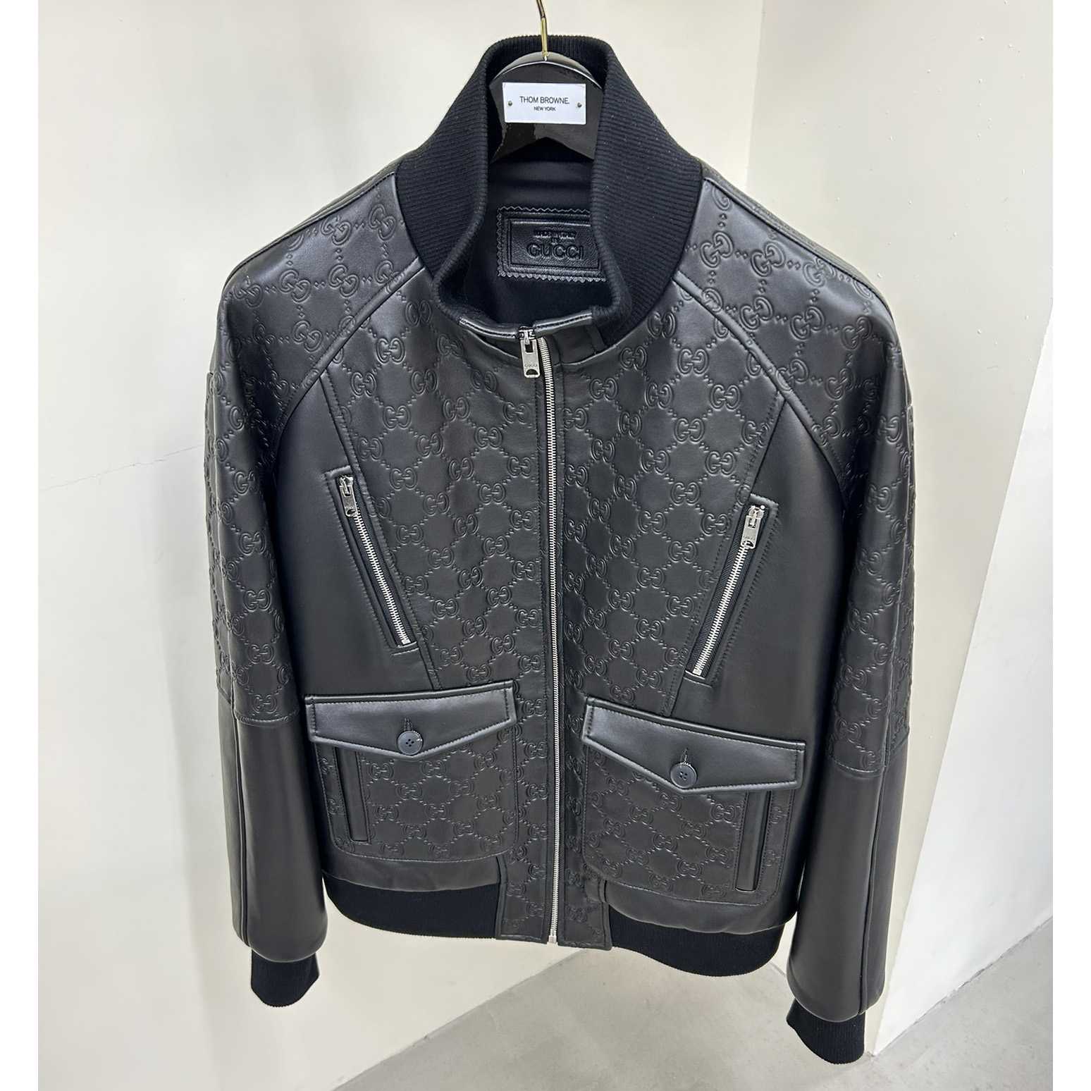 Gucci GG Embossed Bomber Jacket In Black - PerfectKickZ