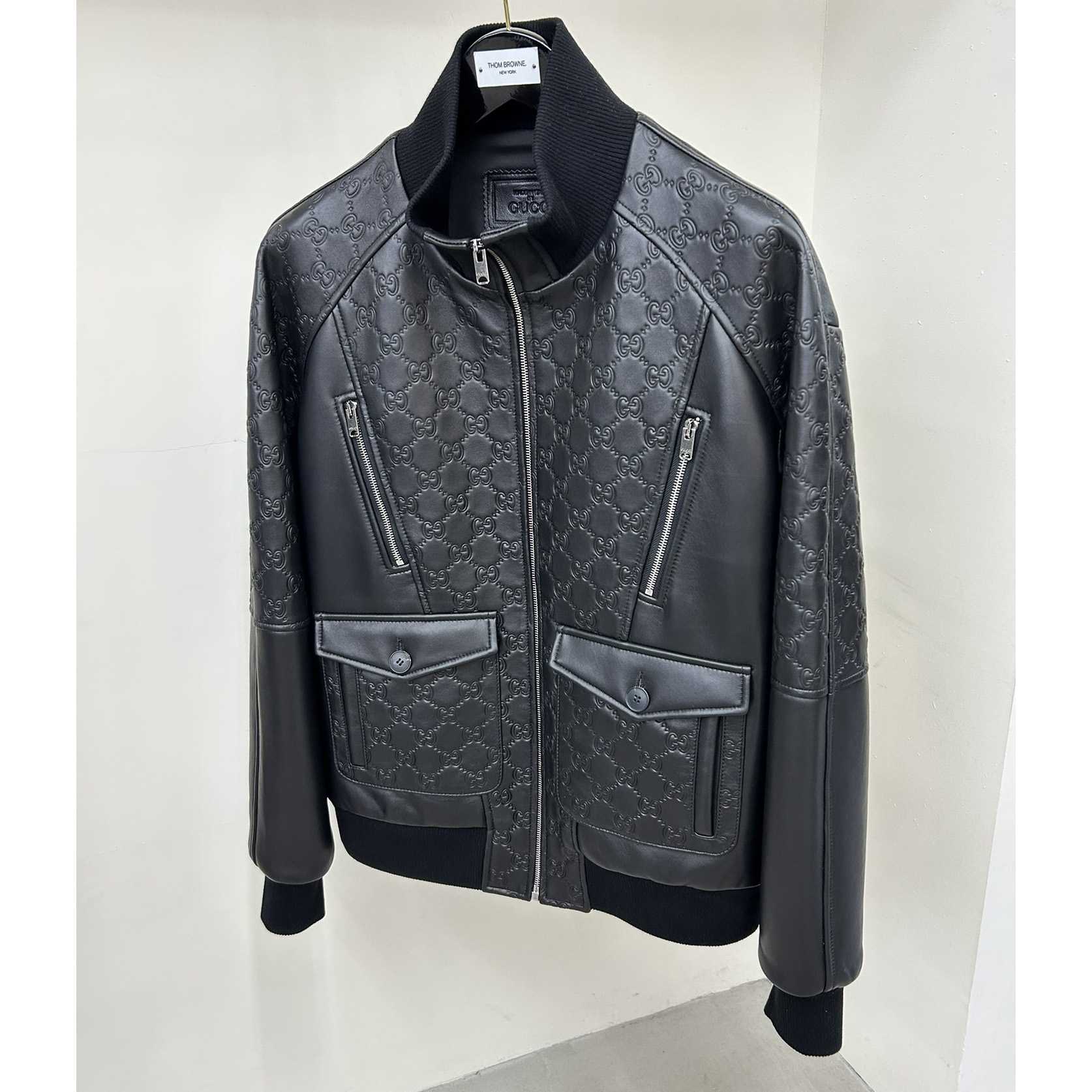 Gucci GG Embossed Bomber Jacket In Black - PerfectKickZ