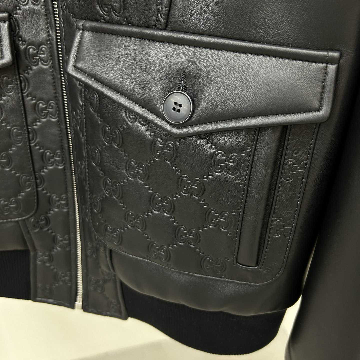 Gucci GG Embossed Bomber Jacket In Black - PerfectKickZ